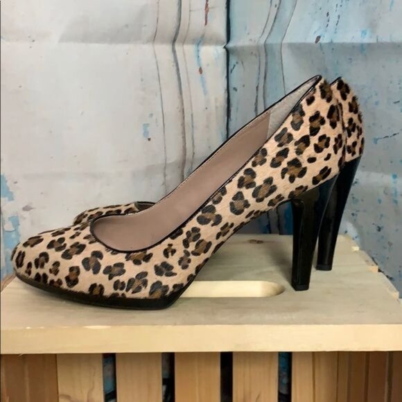 Franco Sarto Womans 10M Darren2 Honey Calf Hair Leopard Print 3.75" Heal Almond - Picture 2 of 8
